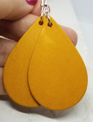 Pumpkin Pie Colored Teardrop Shaped Vegetable Tanned Leather Earrings