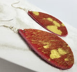 Red and Gold Hair on Hide Leather Tear Drop Earrings