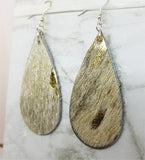 White and Gold Hair on Hide Leather Tear Drop Earrings