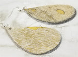 White and Gold Hair on Hide Leather Tear Drop Earrings