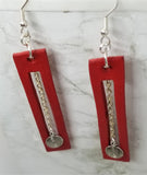 Red Bar with Cut Out Vegetable Tanned Leather Earrings with Chain Dangle