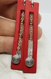 Red Bar with Cut Out Vegetable Tanned Leather Earrings with Chain Dangle