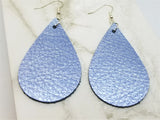 Metallic Steel Blue Finished Tear Drop Shaped Real Leather Earrings