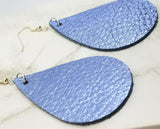 Metallic Steel Blue Finished Tear Drop Shaped Real Leather Earrings