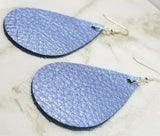 Metallic Steel Blue Finished Tear Drop Shaped Real Leather Earrings