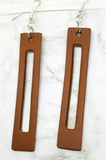 Brown Bar with Cut Out Vegetable Tanned Leather Earrings