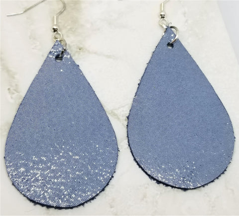 Blue Glistening Wet Look Teardrop Shaped Leather Earrings