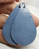 Blue Glistening Wet Look Teardrop Shaped Leather Earrings