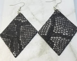 Gray and Silver Diamond Shaped Real Leather Earrings