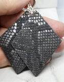Gray and Silver Diamond Shaped Real Leather Earrings
