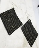 Black Shiny Scales Diamond Shaped Real Leather Earrings