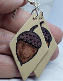 Hand Painted Acorns on Tan Real Leather Diamond Shaped Earrings