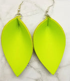Neon Green Leather Leaf Earrings with Surgical Steel Earwires