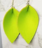 Neon Green Leather Leaf Earrings with Surgical Steel Earwires