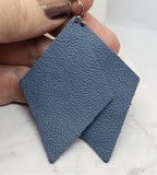 Blue Leather Diamond Shaped Real Leather Earrings