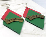 Red and Green Layered Diamond REAL Leather Earrings with Tis The Season Embellishment