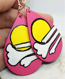Salmon Colored Teardrop Real Leather Earrings with Hand Painted Sun and Clouds OOAK