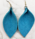 Teal Suede Leather Leaf Earrings with Surgical Steel Earwires