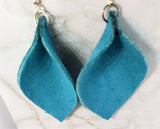 Teal Suede Leather Leaf Earrings with Surgical Steel Earwires