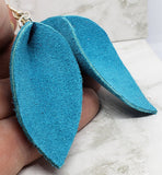 Teal Suede Leather Leaf Earrings with Surgical Steel Earwires
