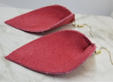 Salmon Pink Suede Leather Leaf Earrings