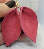 Salmon Pink Suede Leather Leaf Earrings