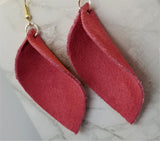 Salmon Pink Suede Leather Leaf Earrings