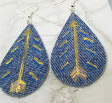 Hand Painted Southwestern Arrow on Denim Real Leather Teardrop Earrings