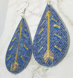 Hand Painted Southwestern Arrow on Denim Real Leather Teardrop Earrings