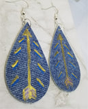 Hand Painted Southwestern Arrow on Denim Real Leather Teardrop Earrings