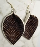 Brown Snakeskin Teardrop Leaf Shaped Real Leather Earrings