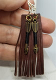 Brown Fringed Leather Rectangle Strip Earrings with Arrow Charm