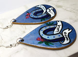 Hand Painted Good Luck Horseshoe Real Leather Teardrop Shaped Earrings