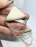 Real Leather Triangle Earrings with Chain Dangles