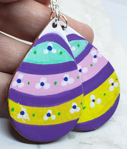 CLEARANCE Easter Egg Tear Drop Shaped Real Leather Earrings