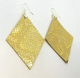 Gold Shiny Diamond Shaped Real Leather Earrings