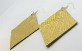 Gold Shiny Diamond Shaped Real Leather Earrings