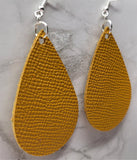 Mustard Yellow Textured Teardrop Shaped Leather Earrings