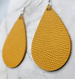 Mustard Yellow Textured Teardrop Shaped Leather Earrings