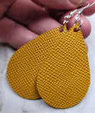Mustard Yellow Textured Teardrop Shaped Leather Earrings