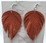Soft Brown Real Leather Earrings with Feathered Fringe