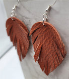 Soft Brown Real Leather Earrings with Feathered Fringe