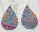 Paisley Teardrop Shaped Real Leather Earrings