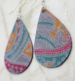 Paisley Teardrop Shaped Real Leather Earrings
