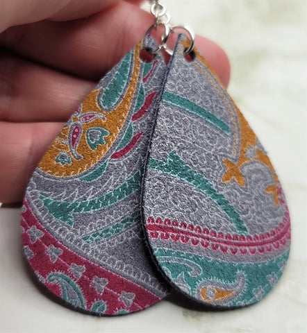 Paisley Teardrop Shaped Real Leather Earrings