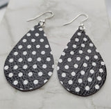 Black with White Polka Dots Tear Drop Shaped Real Leather Earrings