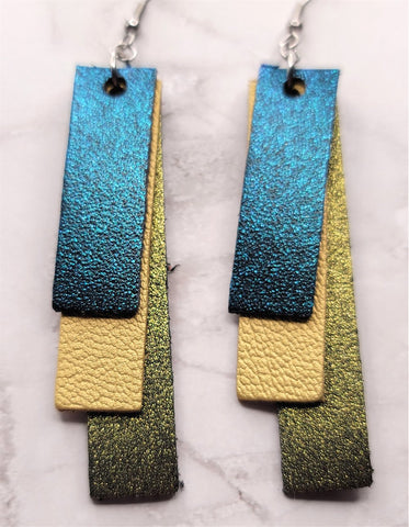 Shimmering Color Block Real Leather Strip Earrings