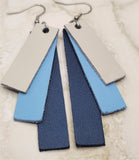 Blues Color Block Stacked Real Leather Strip Earrings