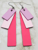 Pink Color Block Stacked Real Leather Strip Earrings