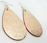 Rose Gold Finished Tear Drop Shaped Real Leather Earrings